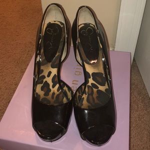 Jessica Simpson black patent peep toe